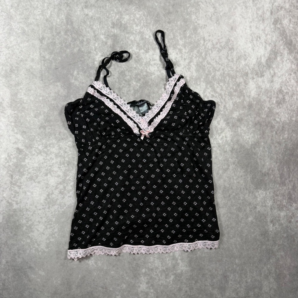 Rene Rofe Black Pink Floral Lace Cami Top Large Y2K Coquette